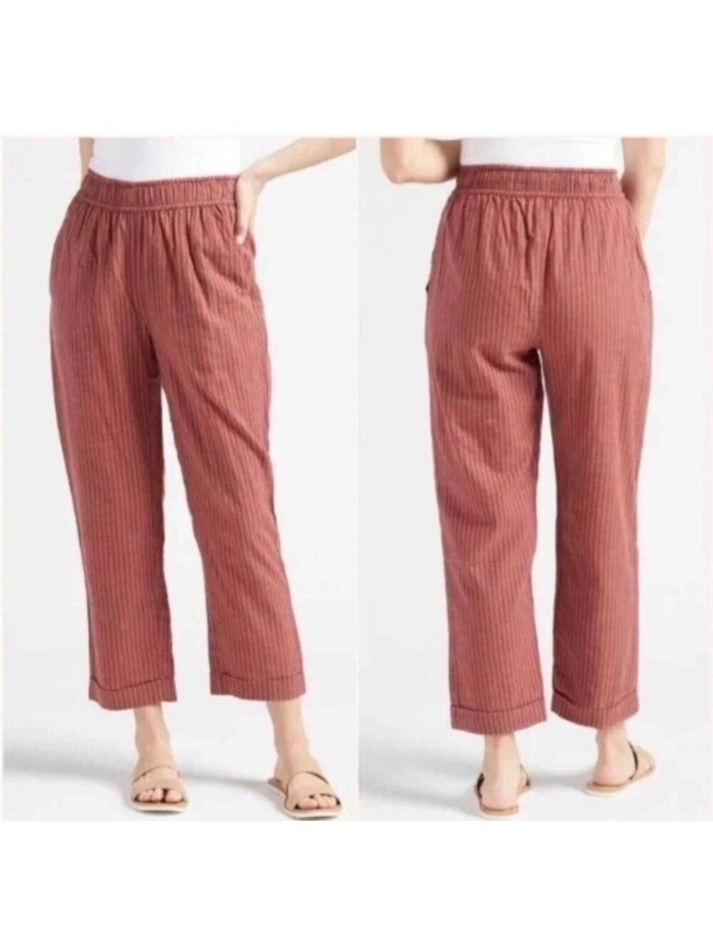 Sundry For Evereve Women's Stripe Summer Trousers Brick Red Size 2 NWT Pants